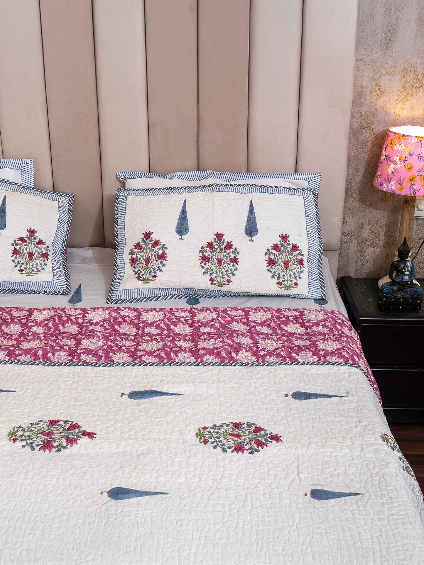 Hunar Bagh Collection - Handcrafted Quilted Cotton Bedcover with Two Pillow Covers