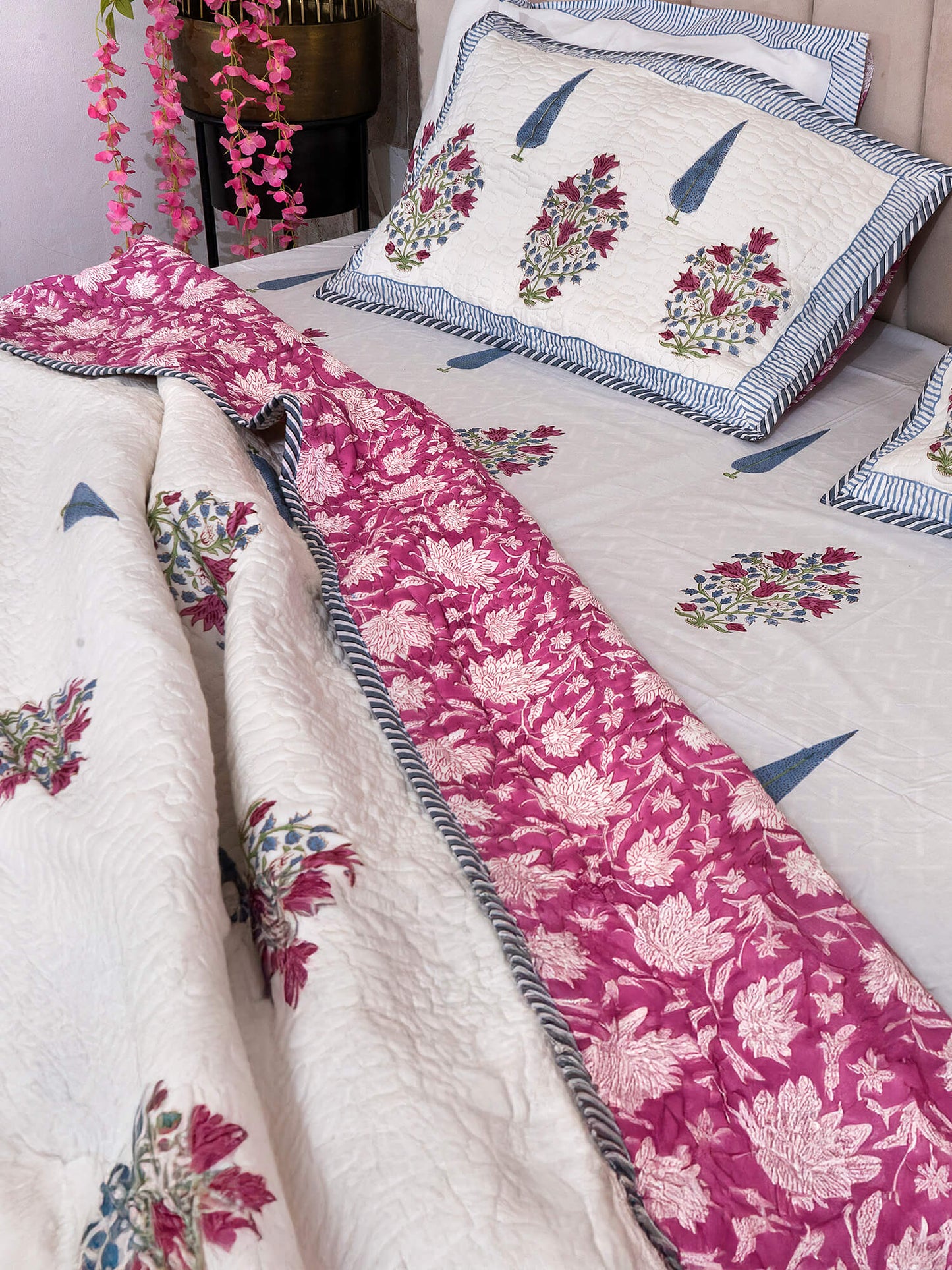 Hunar Bagh Collection - Handcrafted Quilted Cotton Bedcover with Two Pillow Covers