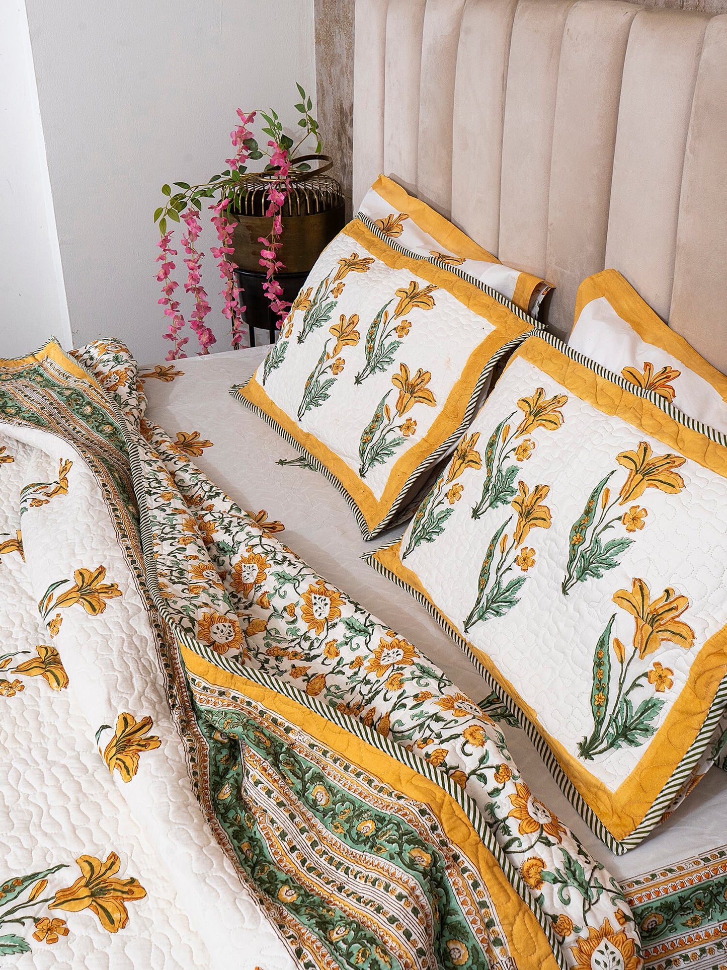 Sunhera Bagh Collection - Handcrafted Quilted Cotton Bedcover with Two Pillow Covers