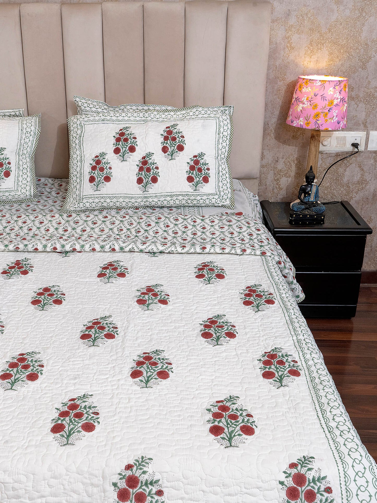 Anar Bagh Collection - Handcrafted Quilted Cotton Bedcover with Two Pillow Covers