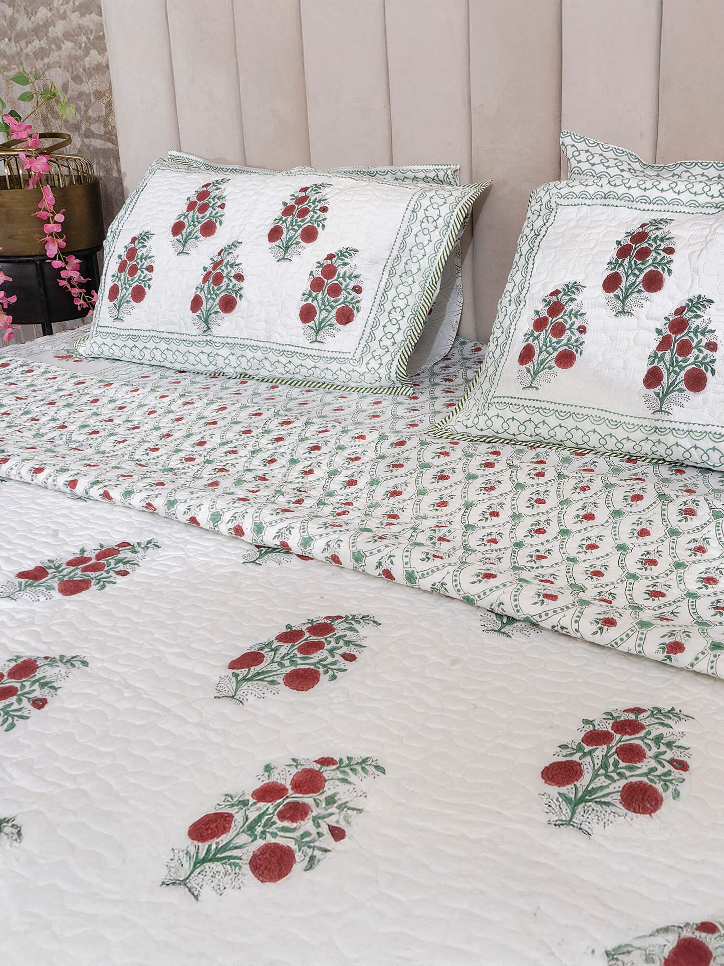 Anar Bagh Collection - Handcrafted Quilted Cotton Bedcover with Two Pillow Covers