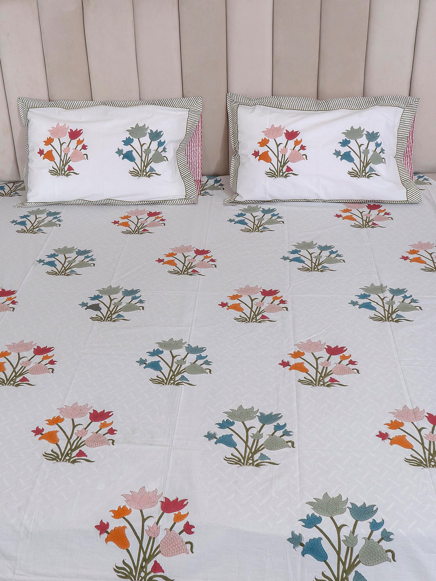 Rang Bagh Collection - Hand Block Printed King Bedsheet with Reversible Pillow Covers (90 x 108 inches)