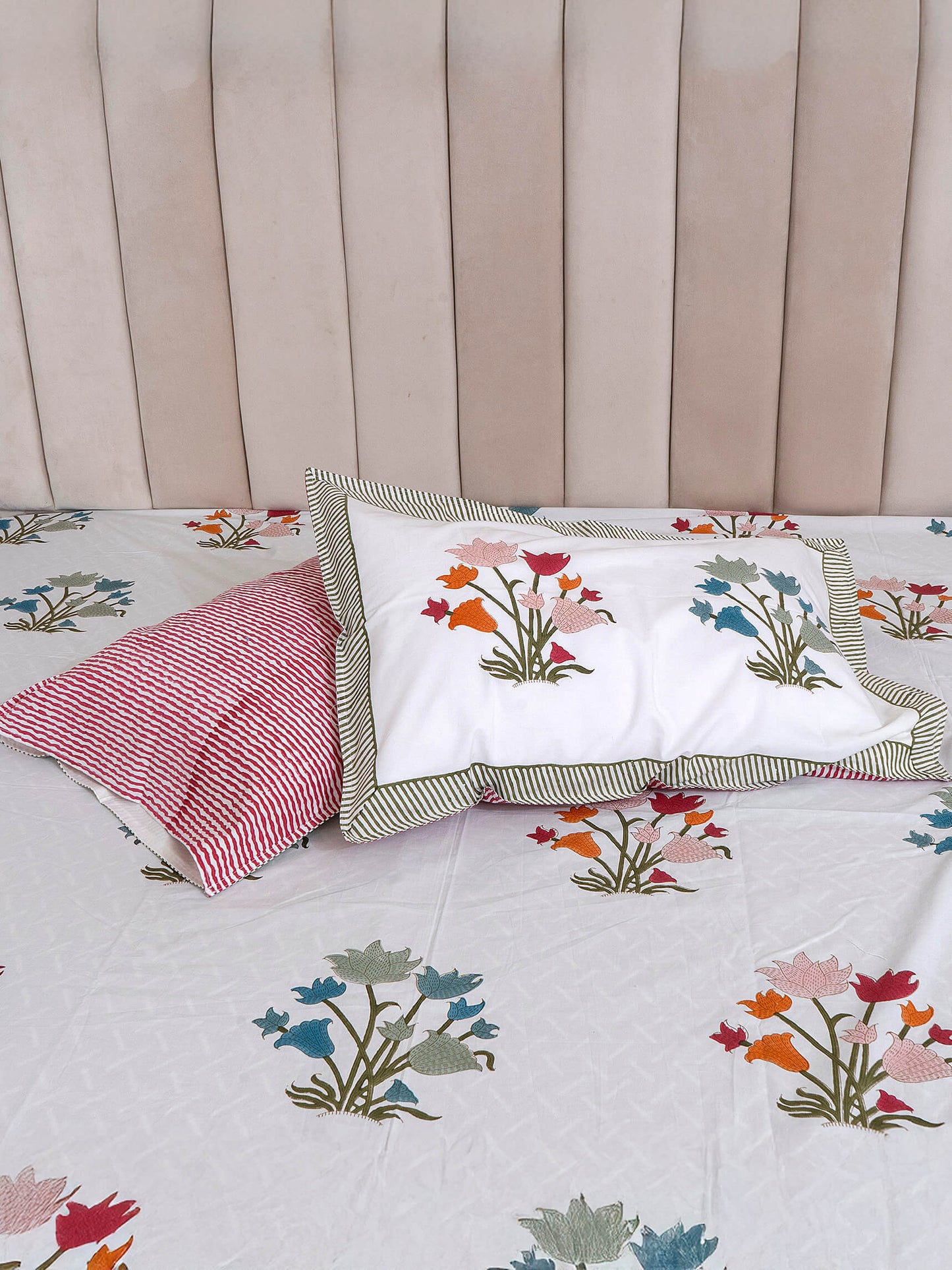 Rang Bagh Collection - Hand Block Printed King Bedsheet with Reversible Pillow Covers (90 x 108 inches)