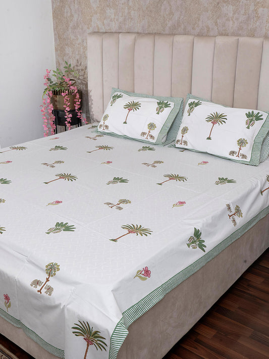 Shikar Bagh Collection - Hand Block Printed Super King Bedsheet with Reversible Pillow Covers (108 x 108 inches)