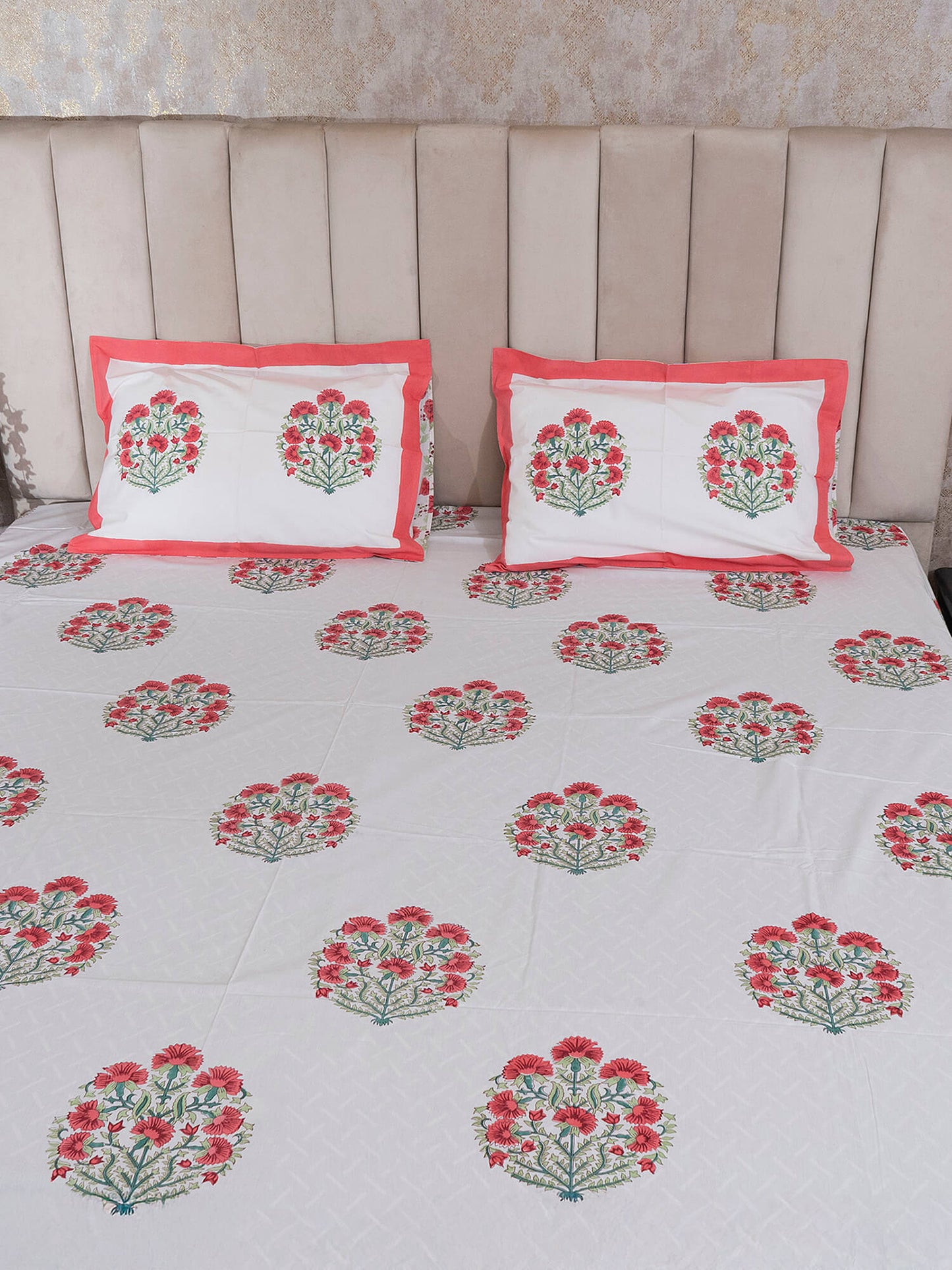 Kishan Bagh Collection - Hand Block Printed King Bedsheet with Reversible Pillow Covers (90 x 108 inches)