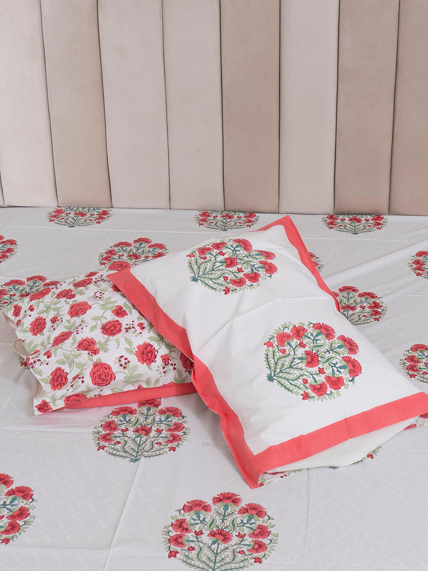 Kishan Bagh Collection - Hand Block Printed King Bedsheet with Reversible Pillow Covers (90 x 108 inches)