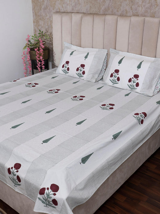 Khas Bagh Collection - Hand Block Printed Super King Bedsheet with Reversible Pillow Covers (108 x 108 inches)