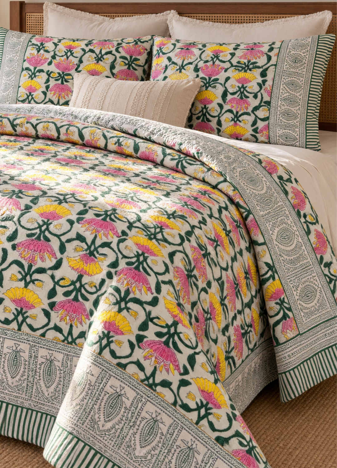Handblock Printed Reversible Mulmul Cotton Quilt - Set of 2 Single Quilt (60 x 90 inch)