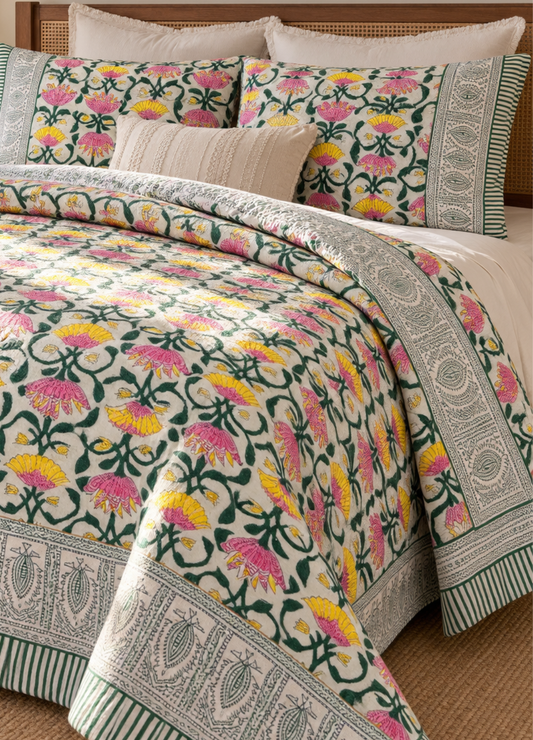 Handblock Printed Reversible Mulmul Cotton Quilt - Set of 2 Single Quilt (60 x 90 inch)