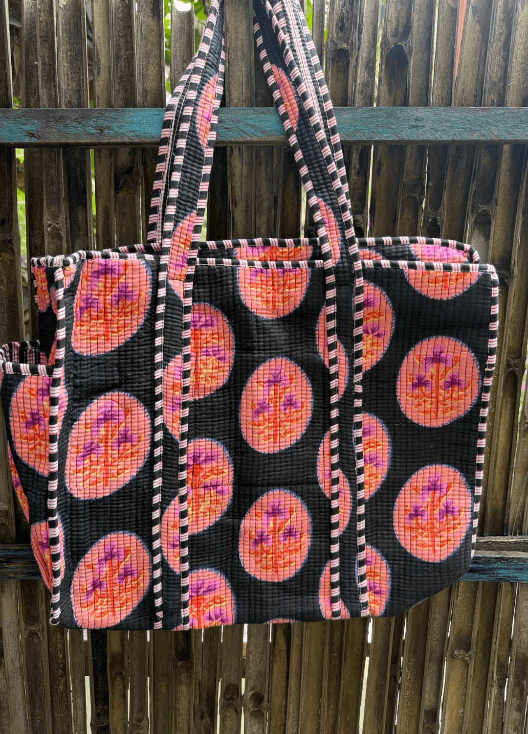 Block Printed Big Tote with bottle holder