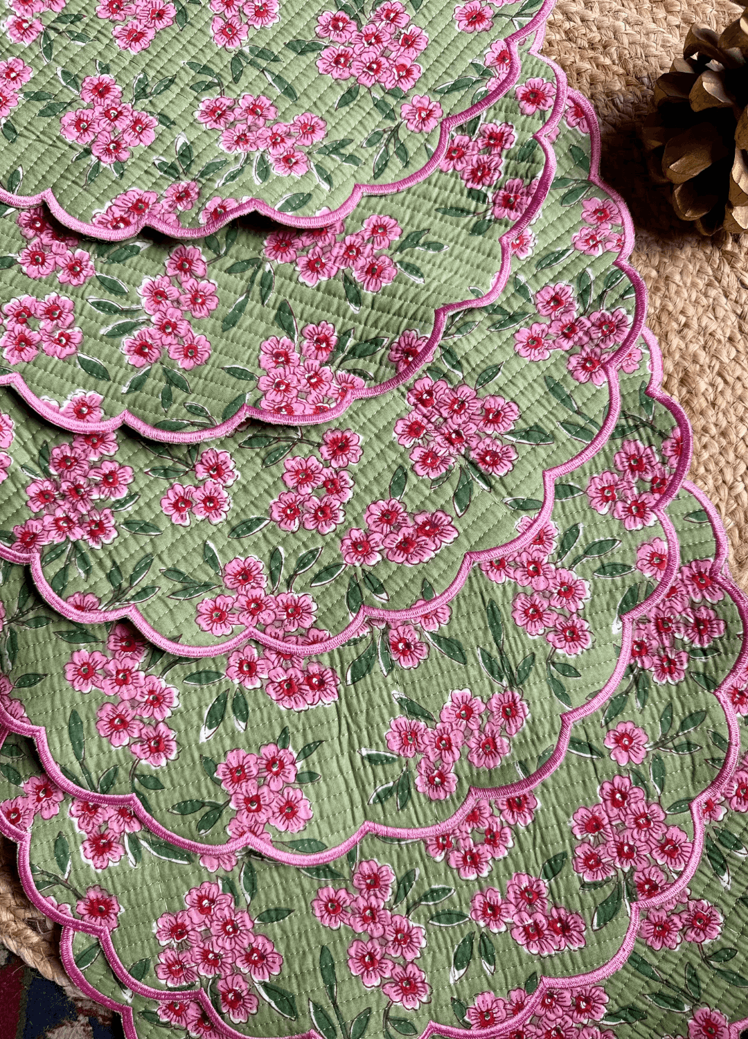 Scalloped Quilted Round Mats - Set of 6