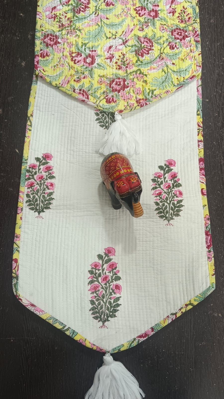 Hand Block Quilted Table Runner - Yellow
