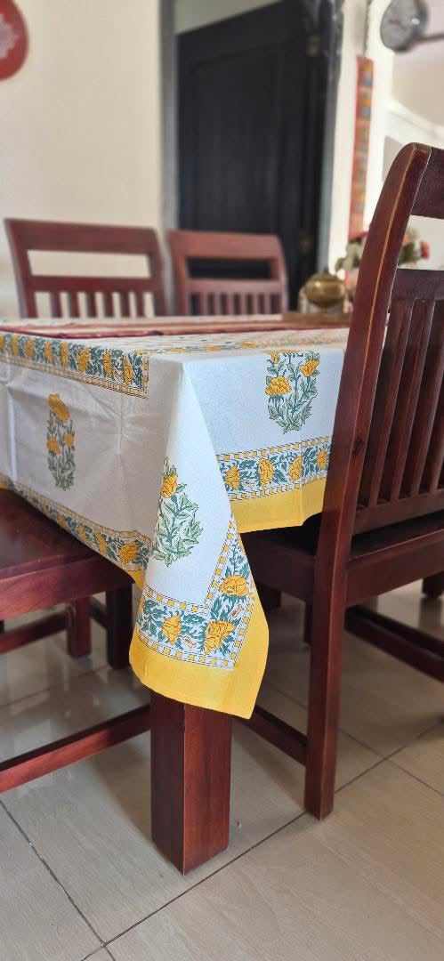 Yellow Hand Block Printed Canvas Table Cover – 60x90 inches