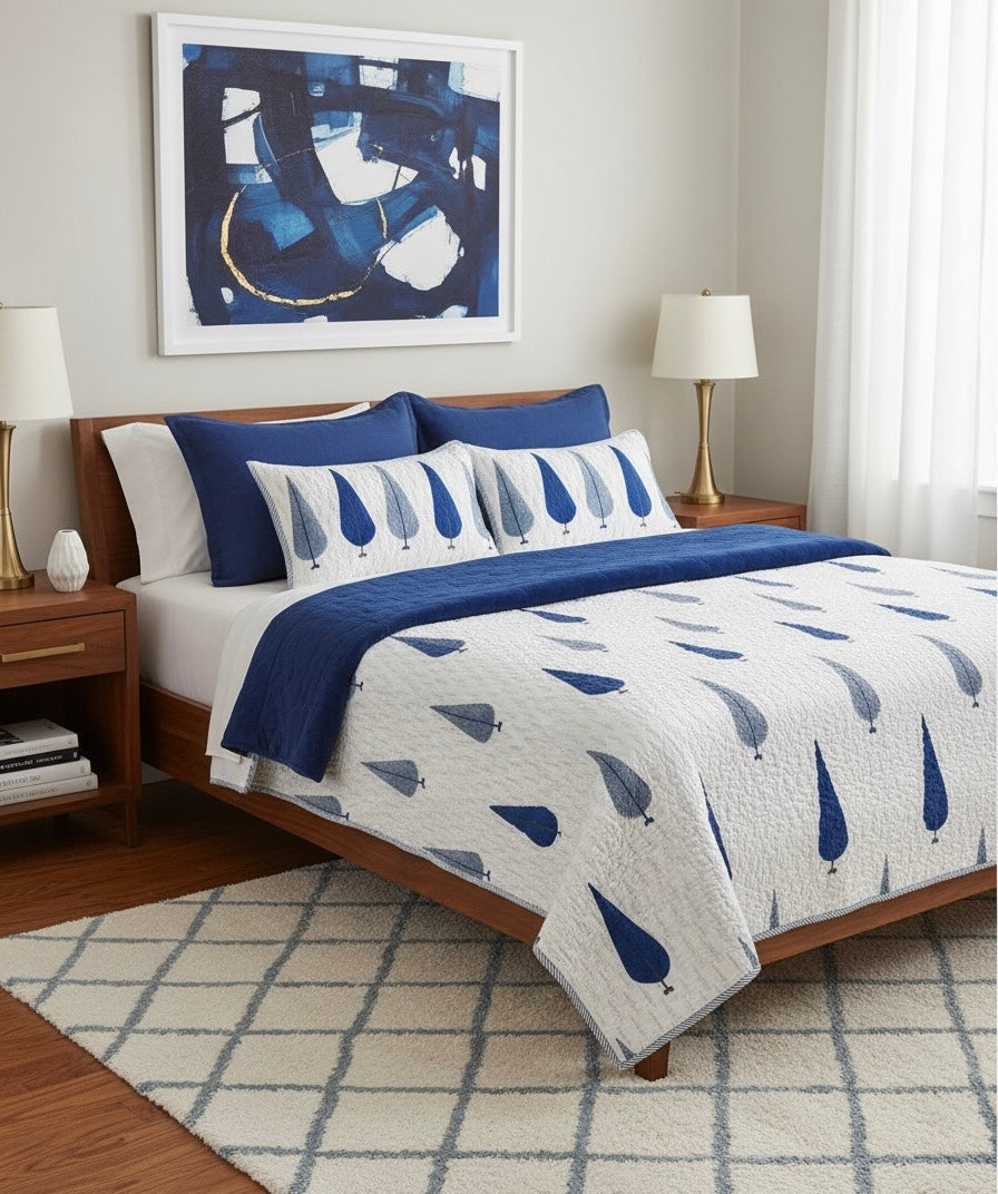 Handcrafted Quilted Cotton Bedcover with Two Pillow Covers