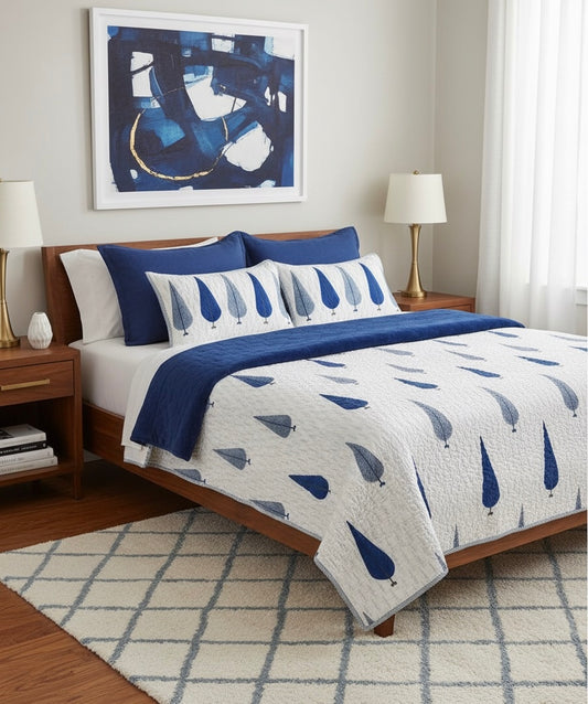 Handcrafted Quilted Cotton Bedcover with Two Pillow Covers