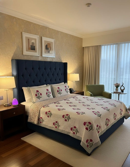 Handcrafted Quilted Cotton Bedcover with Two Pillow Covers