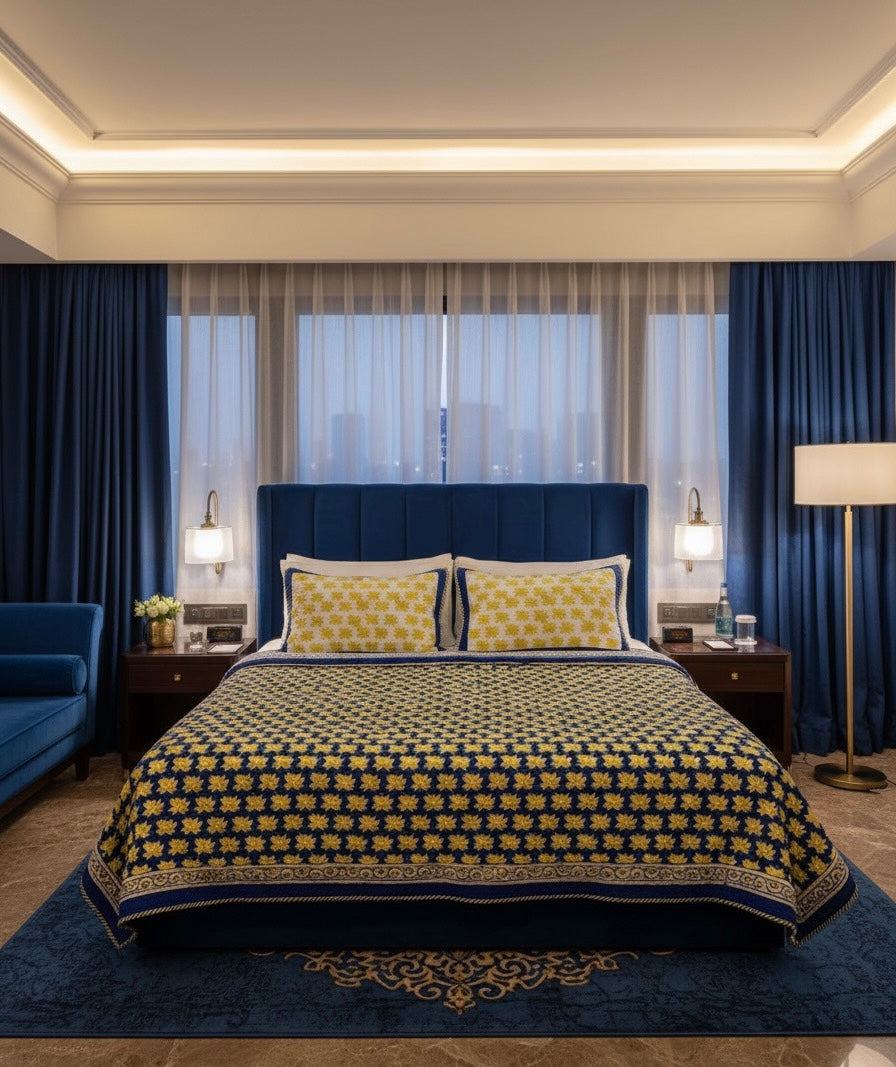 Handcrafted Quilted Cotton Bedcover with Two Pillow Covers