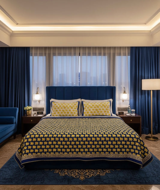 Handcrafted Quilted Cotton Bedcover with Two Pillow Covers