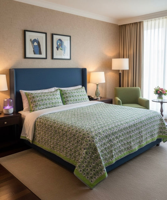 Handcrafted Quilted Cotton Bedcover with Two Pillow Covers