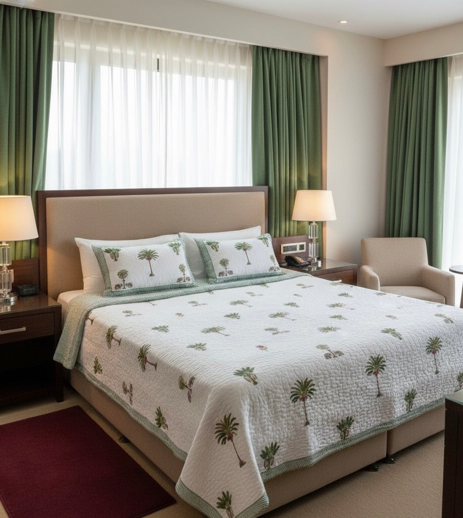 Handcrafted Quilted Cotton Bedcover with Two Pillow Covers