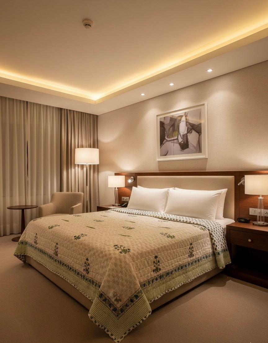 Mahi Handblock Printed Reversible Mulmul Cotton Quilt - Double (90 x 108 inch)