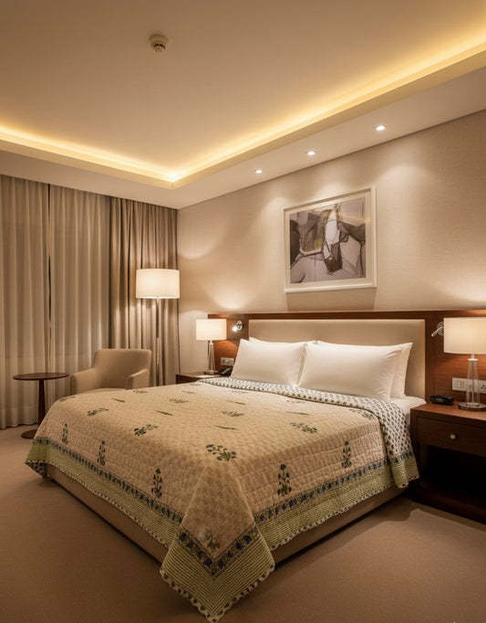 Mahi Handblock Printed Reversible Mulmul Cotton Quilt - Double (90 x 108 inch)