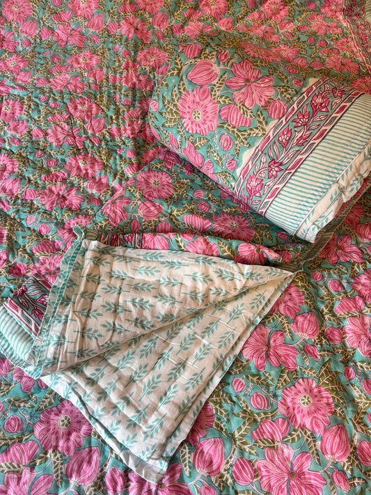Maya Handblock Printed Reversible Mulmul Cotton Quilt - Single (60 x 90 inch)