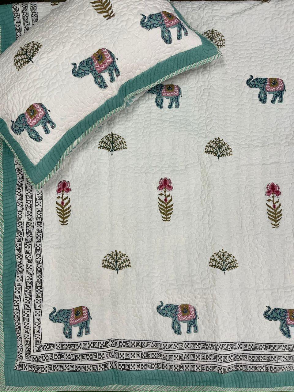 Handcrafted Quilted Cotton Bedcover with Two Pillow Covers