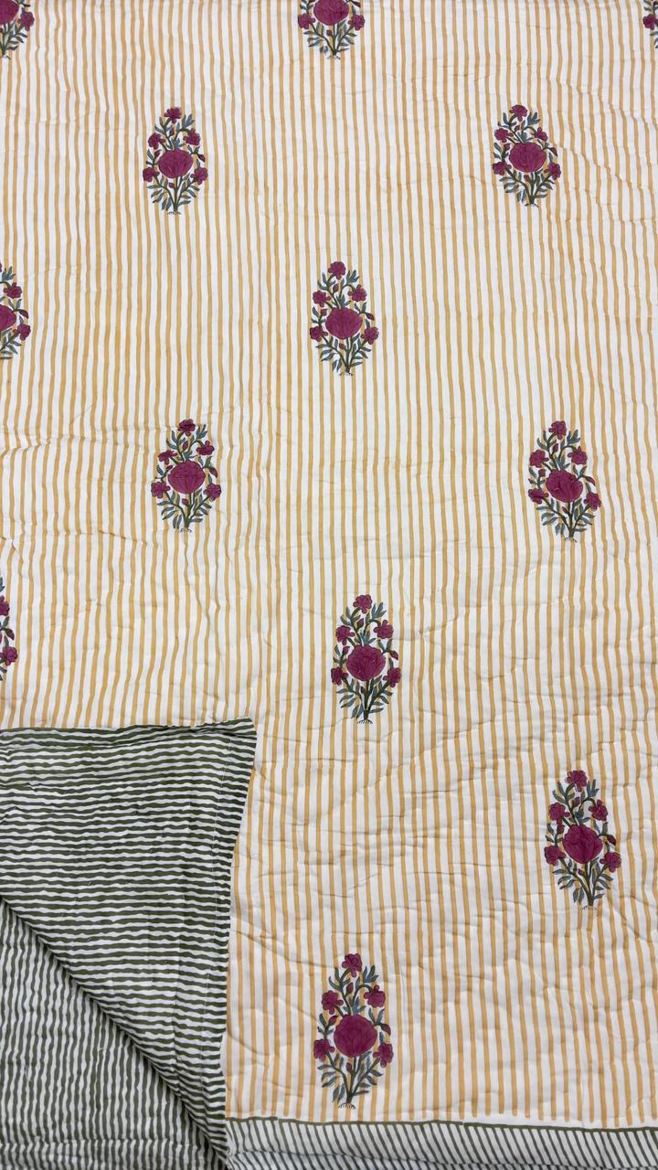 Gulnaar Handblock Printed Reversible Mulmul Cotton Quilt - Double (90 x 108 inch)