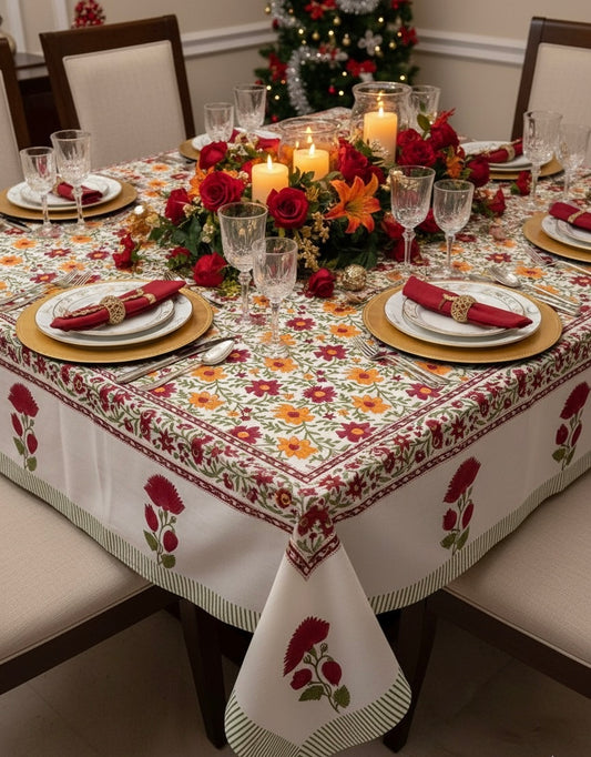Hand Block Printed Canvas Table Cover – 60x90 inches