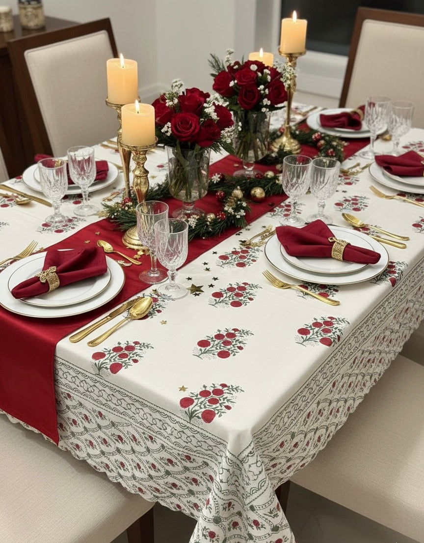 Anar Bagh Collection - Hand Block Printed Canvas Table Cover – 60x90 inches