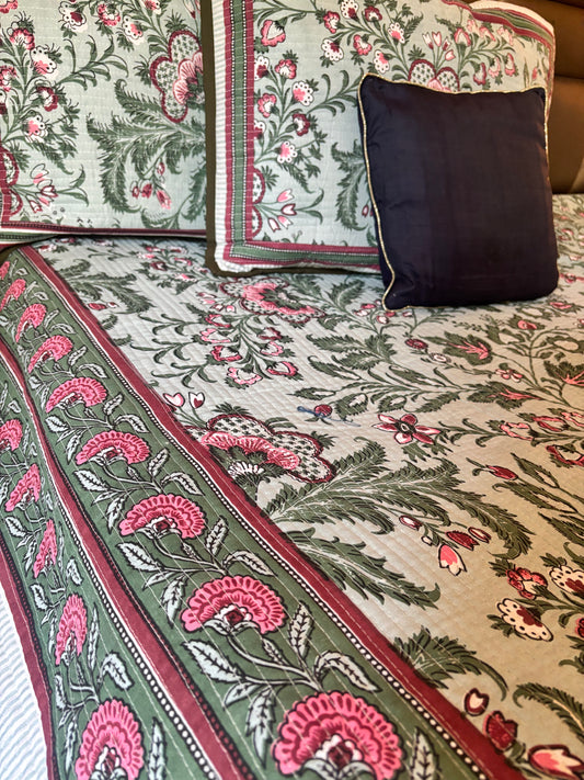 Handcrafted Quilted Cotton Bedcover with Two Pillow Covers