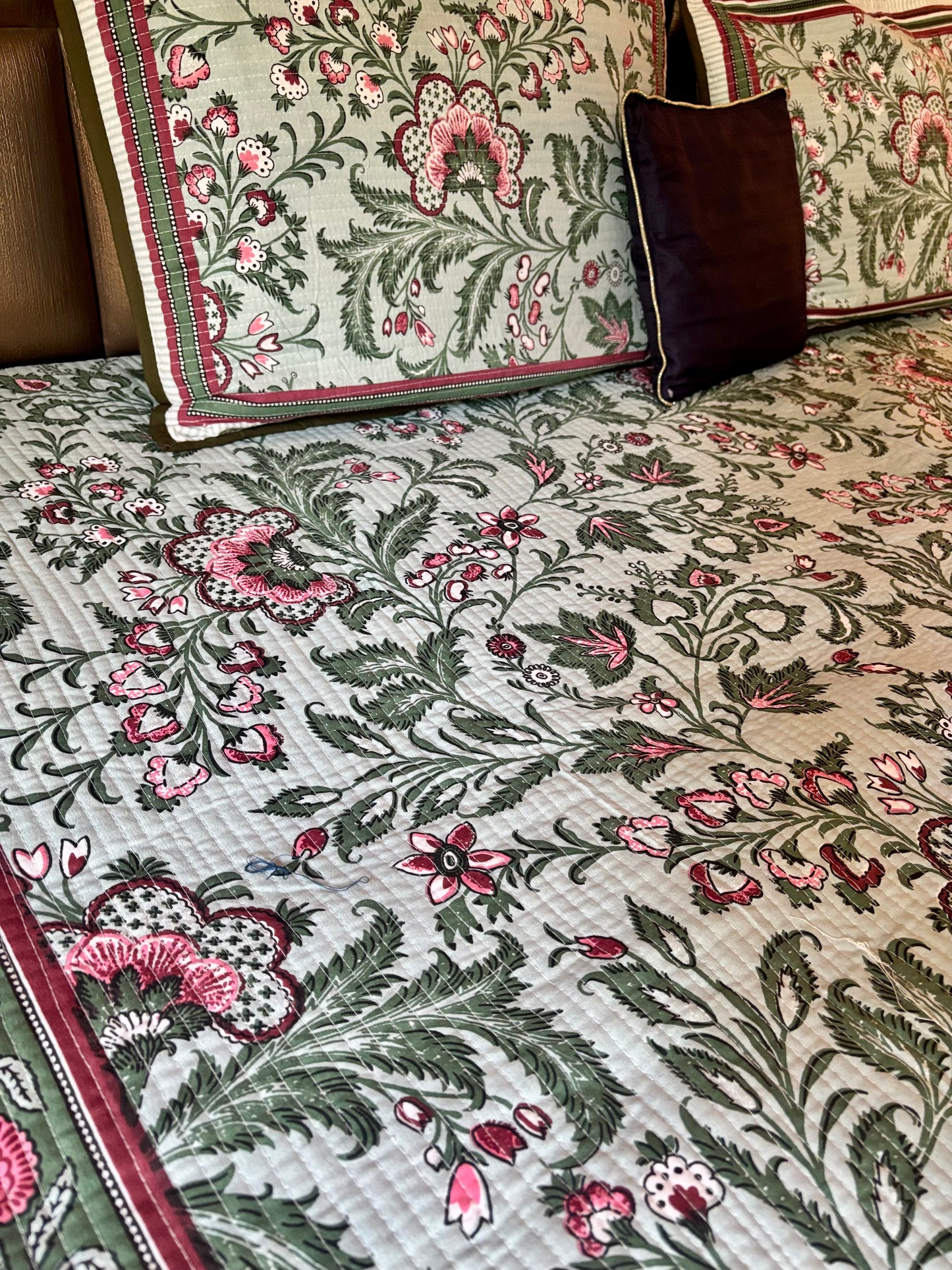 Handcrafted Quilted Cotton Bedcover with Two Pillow Covers