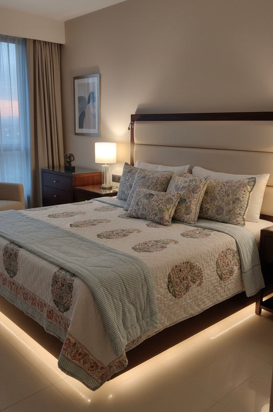 Paisley Handblock Printed Reversible Mulmul Cotton Quilt - Single (60 x 90 inch)