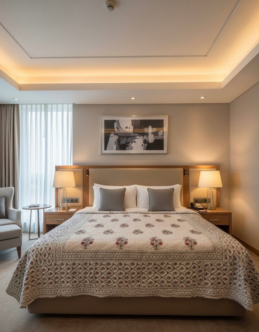 Anar Bagh Collection - Handblock Printed Reversible Mulmul Cotton Quilt - Double (90 x 108 inch)