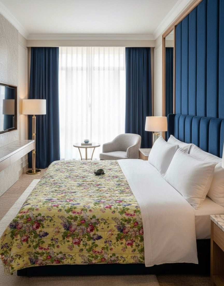 Fulwari Collection - Handblock Printed Reversible Mulmul Cotton Quilt - Double (90 x 108 inch)