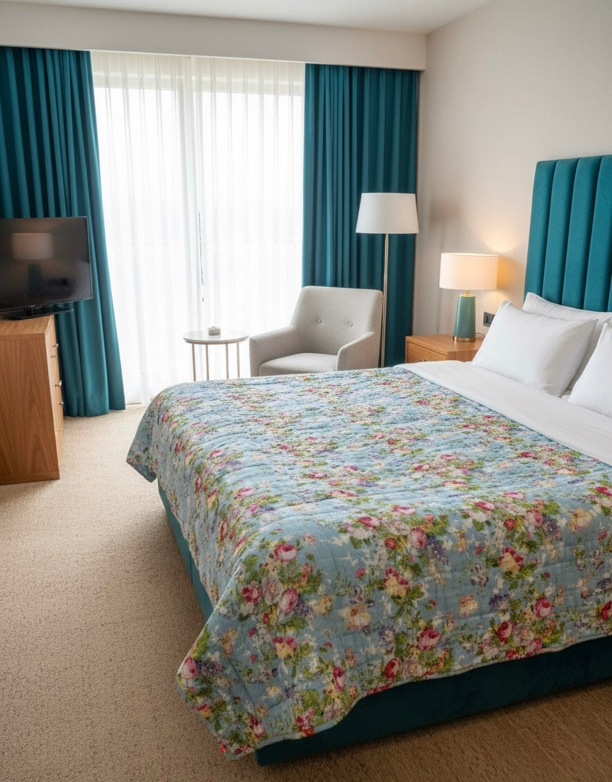 Fulwari Collection - Handblock Printed Reversible Mulmul Cotton Quilt - Double (90 x 108 inch) (Copy)