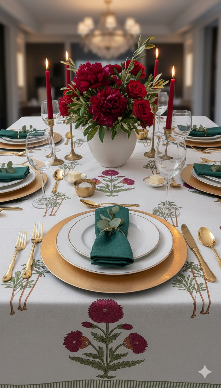 Hand Block Printed Canvas Table Cover – 60x90 inches