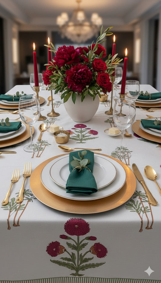 Hand Block Printed Canvas Table Cover – 60x90 inches