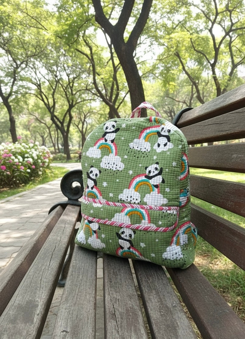Panda Handblock Quilted Backpack – Lightweight & Stylish Bag