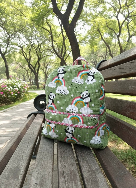 Panda Handblock Quilted Backpack – Lightweight & Stylish Bag