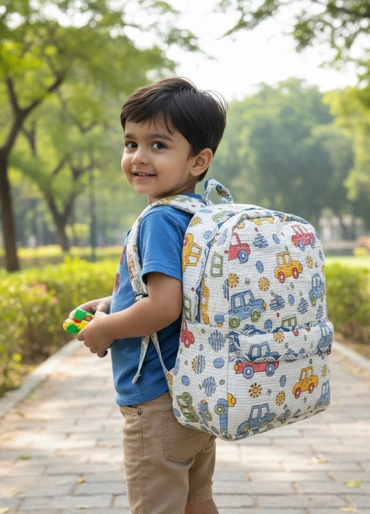 Car Handblock Quilted Backpack – Lightweight & Stylish Bag