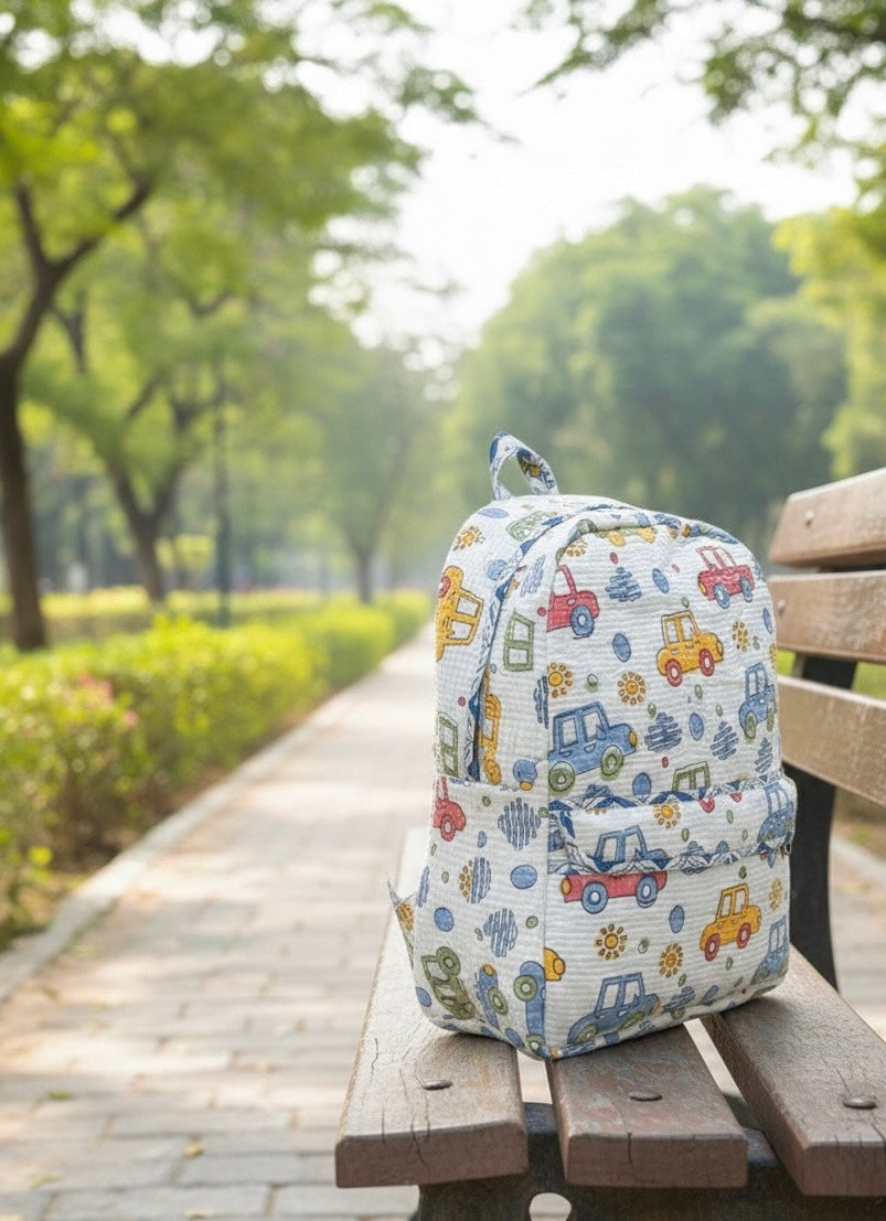 Car Handblock Quilted Backpack – Lightweight & Stylish Bag