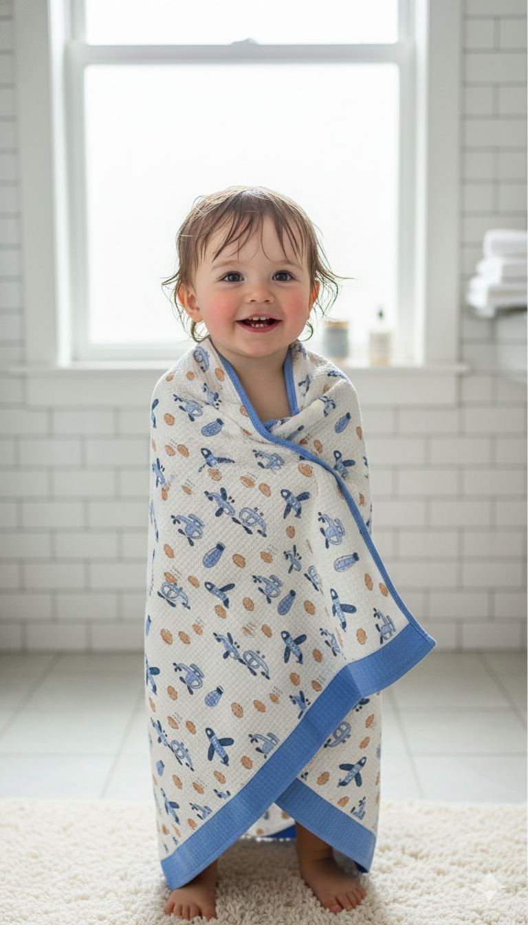 Hand Block Printed Kids Aeroplane Bath Towel – Soft & Quick-Drying