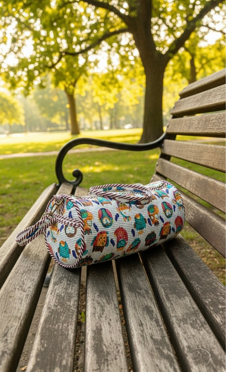 Handblock Quilted Kids Owl Duffle Bag – 15 x 20 Inch