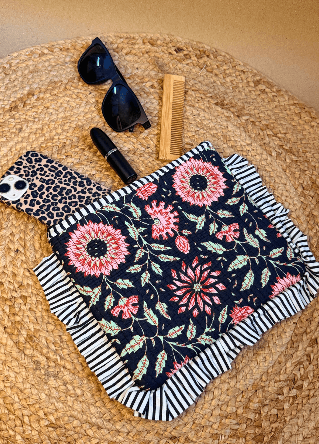 Handblock Quilted Flurry Pouch
