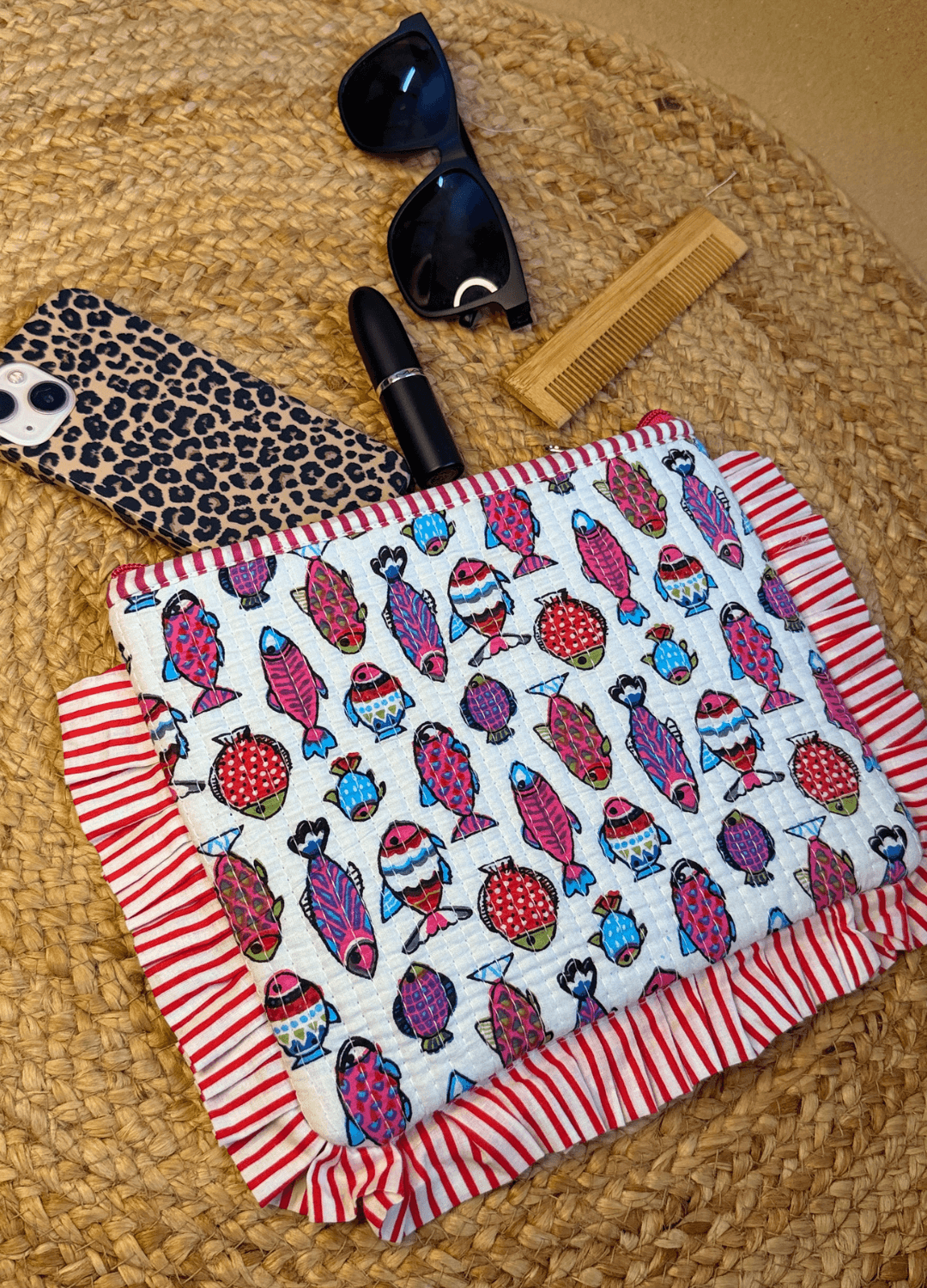 Handblock Quilted Flurry Pouch