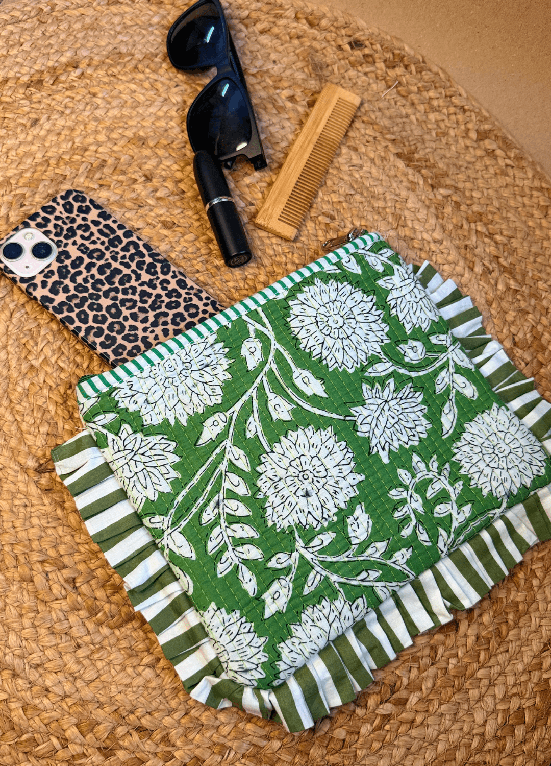 Handblock Quilted Flurry Pouch