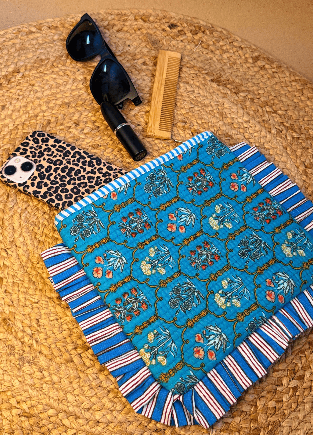 Handblock Quilted Flurry Pouch