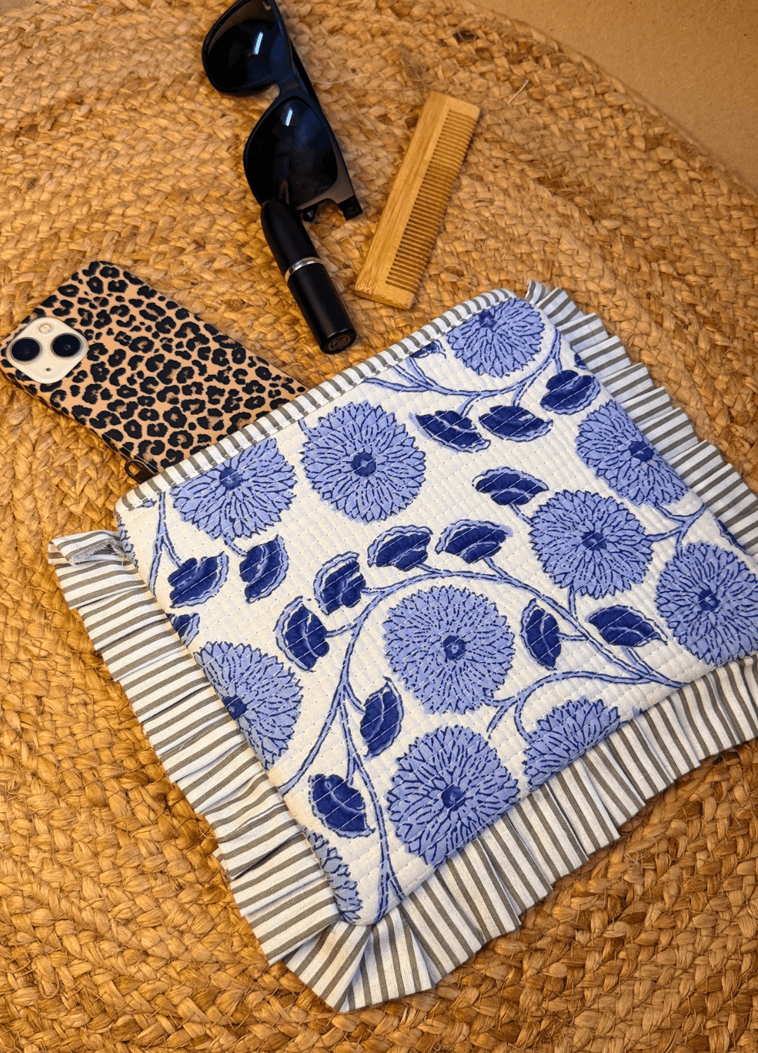 Handblock Quilted Flurry Pouch